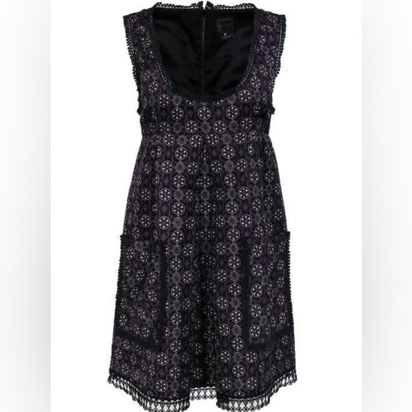 Anna Sui Silk Cotton Brocade Black Purple Lace Dress Grunge Vintage Designer - Picture 1 of 12